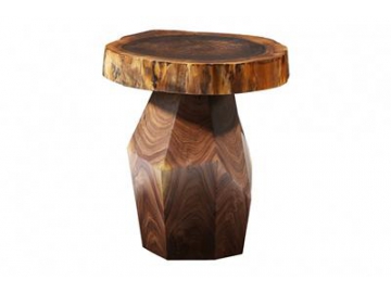 Round Walnut Wood Side Table