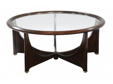 Tempered Glass Top Wood Frame Table
