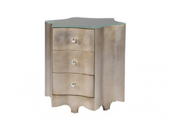 Glass Top Silver Finish Wood Nightstand