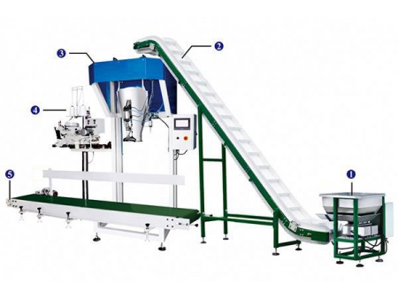 VFFS Machine for Large Bag Packaging,5-50kg,Inclined feeding conveyor