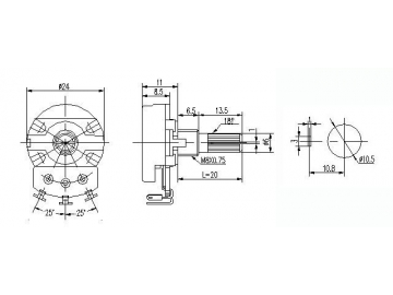 Metal 24mm Round Shaft Rotary Potentiometer,WH0241-1