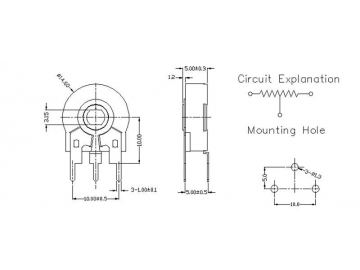 15mm Through Hole Vertical 100omhs Trimmer Resistor, PT15-2 Series