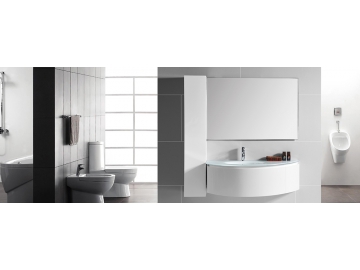 IL1556 Bathroom Cabinet Set in White with Glass Vanity Top Mirror