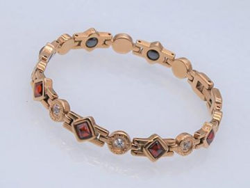 Healthcare Magnetic Stainless Steel Bracelet Decorated with Red Rhombus Crystal