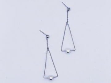 925 Sterling Silver Long Geometric Triangle Earrings With White Simulated Pearl, Women Gift Geometric Triangle Earrings