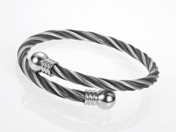 Adjustable Stainless Steel Twisted Cable Open Cuff Bangle Bracelet for Men Women