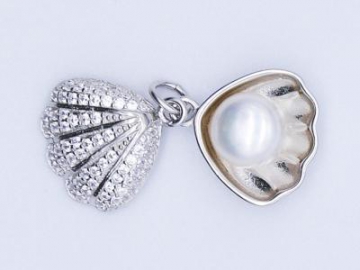 Women and Girls Popular Scallop Shell Pearl Pendant, Silver Plated Seashell Charms