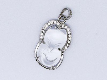 Transparent Fox Pendant, Wrapped by Sterling Silver, Inlayed in Inlayed With Shining Zircon Diamond