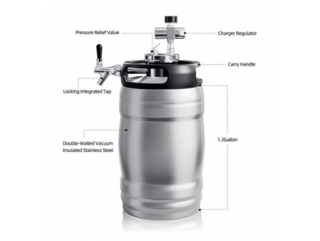 5L Stainless Steel Double Wall Vacuum Insulated Beer Keg with Dispenser Tap