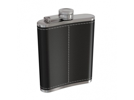 240ml Stainless Steel Pocket Hip Flask with Black Leather Cover