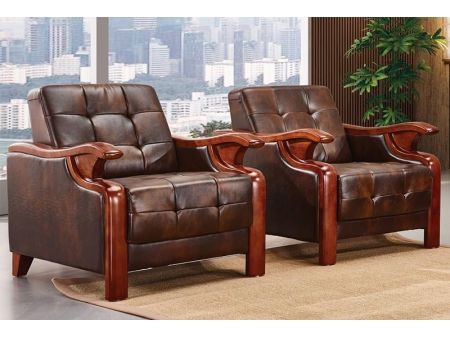 Antique Wood Frame Leather Sofa Set