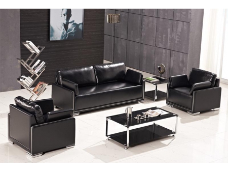 Reception Black Leather Sofa