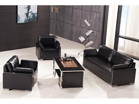 Reception Black Leather Sofa