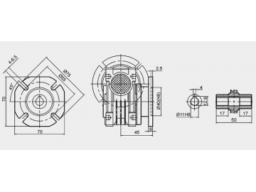 RV Series Worm Gear Speed Reducer Outline Dimension