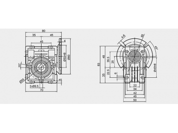RV Series Worm Gear Speed Reducer Outline Dimension