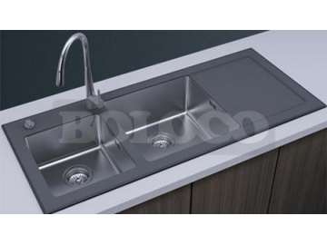 BL-765BL Glass Countertop Double Bowl Stainless Steel Kitchen Sink