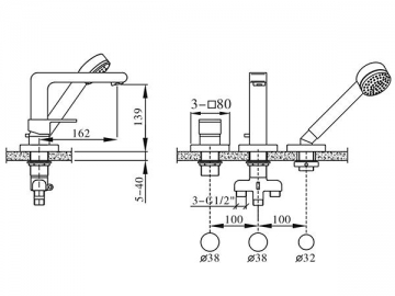 Deck Mounted Bath Shower Mixer, FB6082