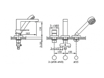 Deck Mounted Bath Shower Mixer, FB6092