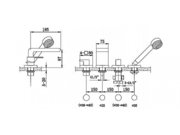 Deck Mounted Bath Shower Mixer, FB6082B