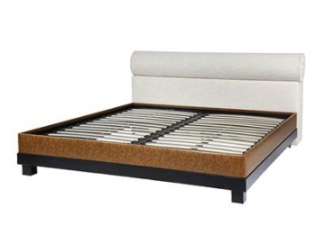 King Size Beech Wood Bed with Upholstered Headboard