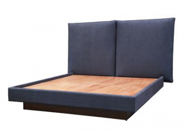 Queen Size Oak Wood Bed with Upholstered Headboard