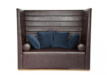 High Back Walnut Wood Leather Couch & Sofa