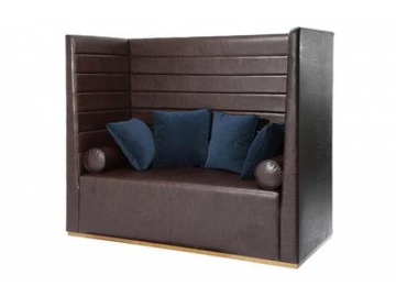 High Back Walnut Wood Leather Couch & Sofa