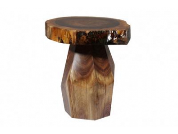 Round Walnut Wood Side Table