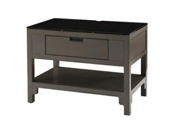 Black Glass Top Wood Nightstand