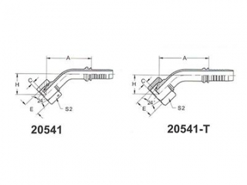 20541T Metric 45° Elbow Female 24° Cone Fittings with O Ring, Heavy Duty Series
