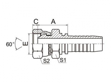 22611D(D-SM) BSP Female 60° Cone Fittings, Double Hexagon