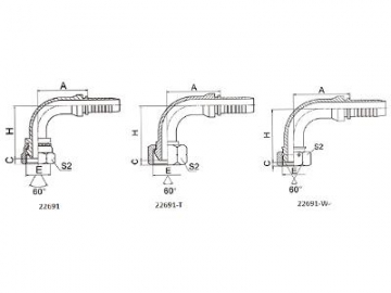 22691(W)(T) BSP 90° Elbow Female Fittings 60° Cone