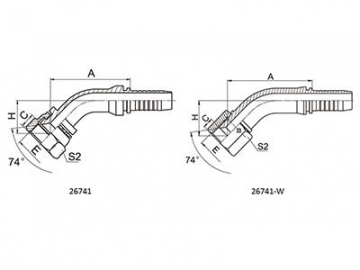 26741(W) JIC 45° Elbow Female 74° Cone Fittings, J514