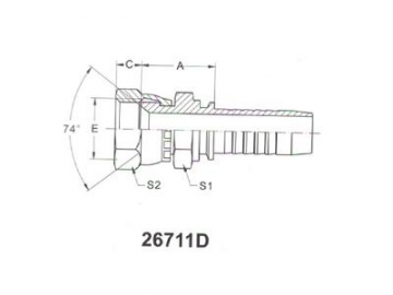 26711D(D-SM) Straight Male 74° Cone Fittings, Double Hexagon