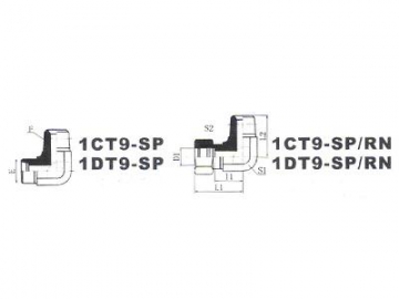 1CT9/1DT9 Metric 90˚ Elbow Male Hose Adapter, DIN Standard