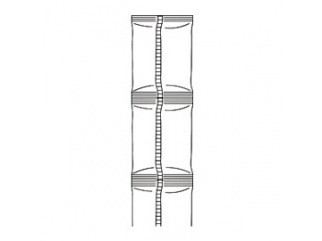 Horizontal flow wrapper, packing machine with gas flush device