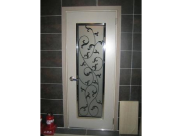 Wood Frame Iron Decor Glass Door