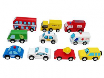 Wooden Toy Car/ School Bus/ Taxi/ Police Car Set