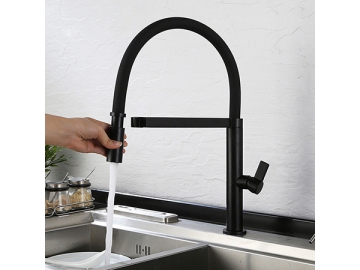 Single handle matte black kitchen faucet with pull down sprayer  SW-KF010