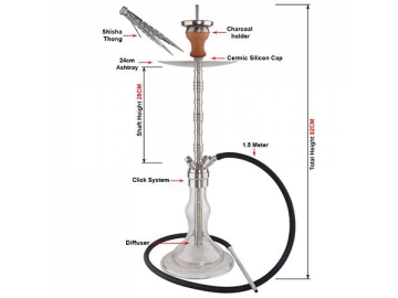 SS-B001 Stainless Steel Hookah, 82cm Complete Set Hookah