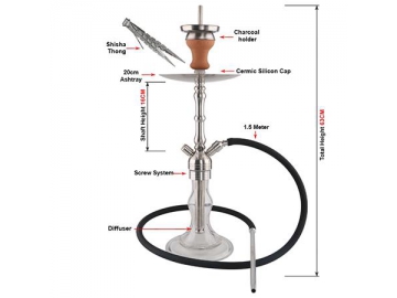 SS-B002 Stainless Steel Hookah, 63cm Complete Set Hookah