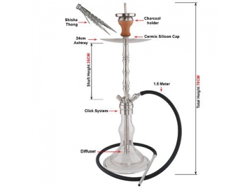 SS-B005 Stainless Steel Hookah, 79cm Complete Set Hookah