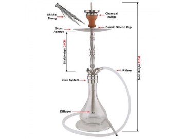 SS-B006 Stainless Steel Hookah, 81cm Complete Set Hookah