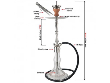 SS-B007 Stainless Steel Hookah, 81cm Complete Set Hookah