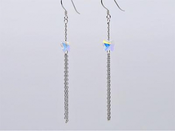 Crystal Linear Drop Earrings, Women’s Sterling Silver Butterfly, Earring With Cubic Zirconia Rhinestone, S925 Sterling Tassel Long Chain Dangle Earrings For Women