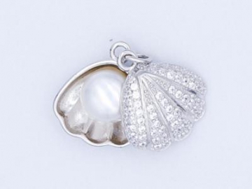 Women and Girls Popular Scallop Shell Pearl Pendant, Silver Plated Seashell Charms