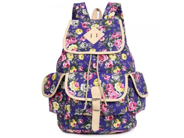 CBB2115-1 Canvas Patterned Leisure Backpack, Lady Patterned Rucksack with Drawstring