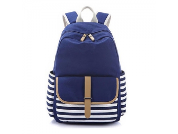 CBB4616-1 Canvas Leisure Backpack, 27*12*38cm Navy Leisure Backpack with PU Fasten Belt