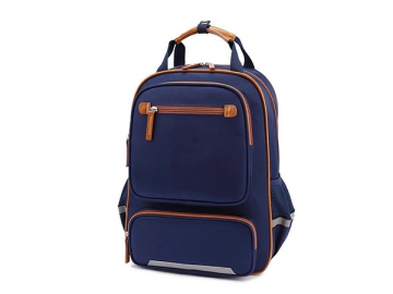 CBB3009-1 Leather Trim Polyester School Bag, 32x42x15cm Student School Backpack