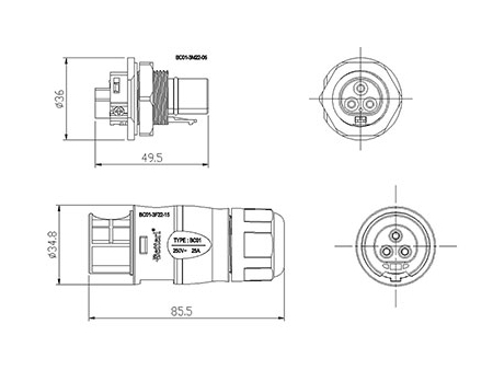 BC01 Circular Connectors (Three-Pin)